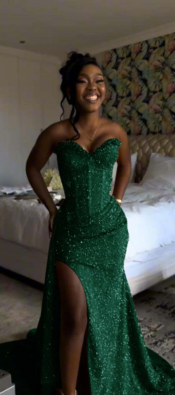 Sweetheart Sleeveless Long Mermaid Formal Dress With Split Sequin