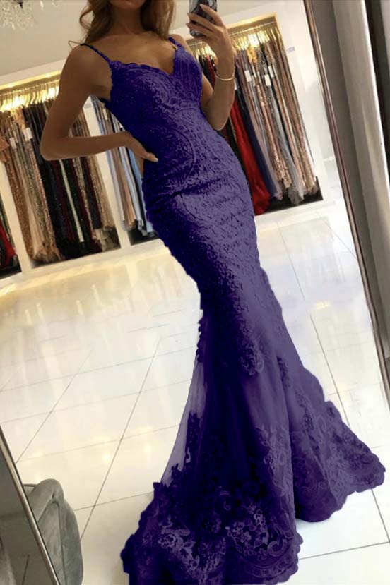 Newinlook Spaghetti-Straps Mermaid Sky Blue Evening Dress