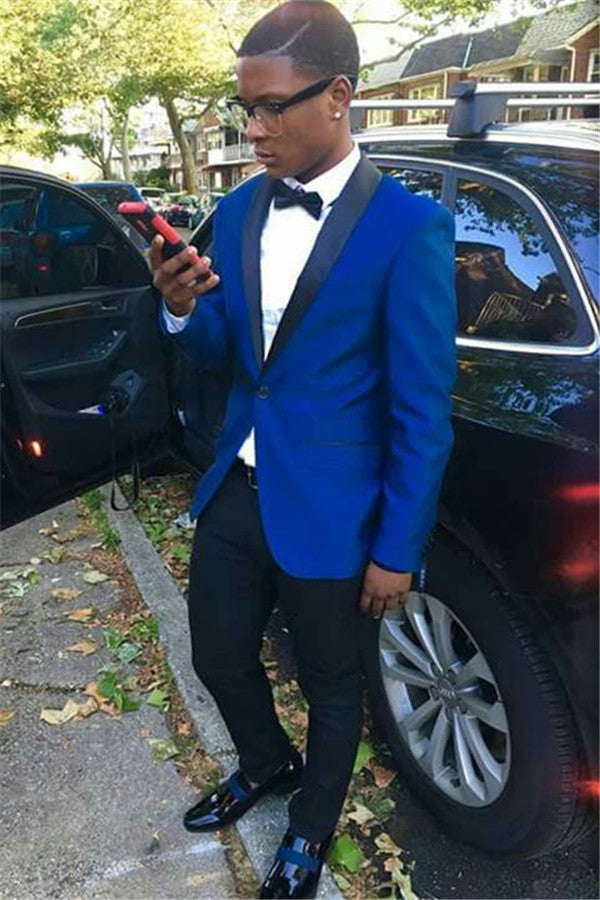 Newinlook Fashion Business Formal Prom Suit, Royal Blue One Button with Shawl Lapel