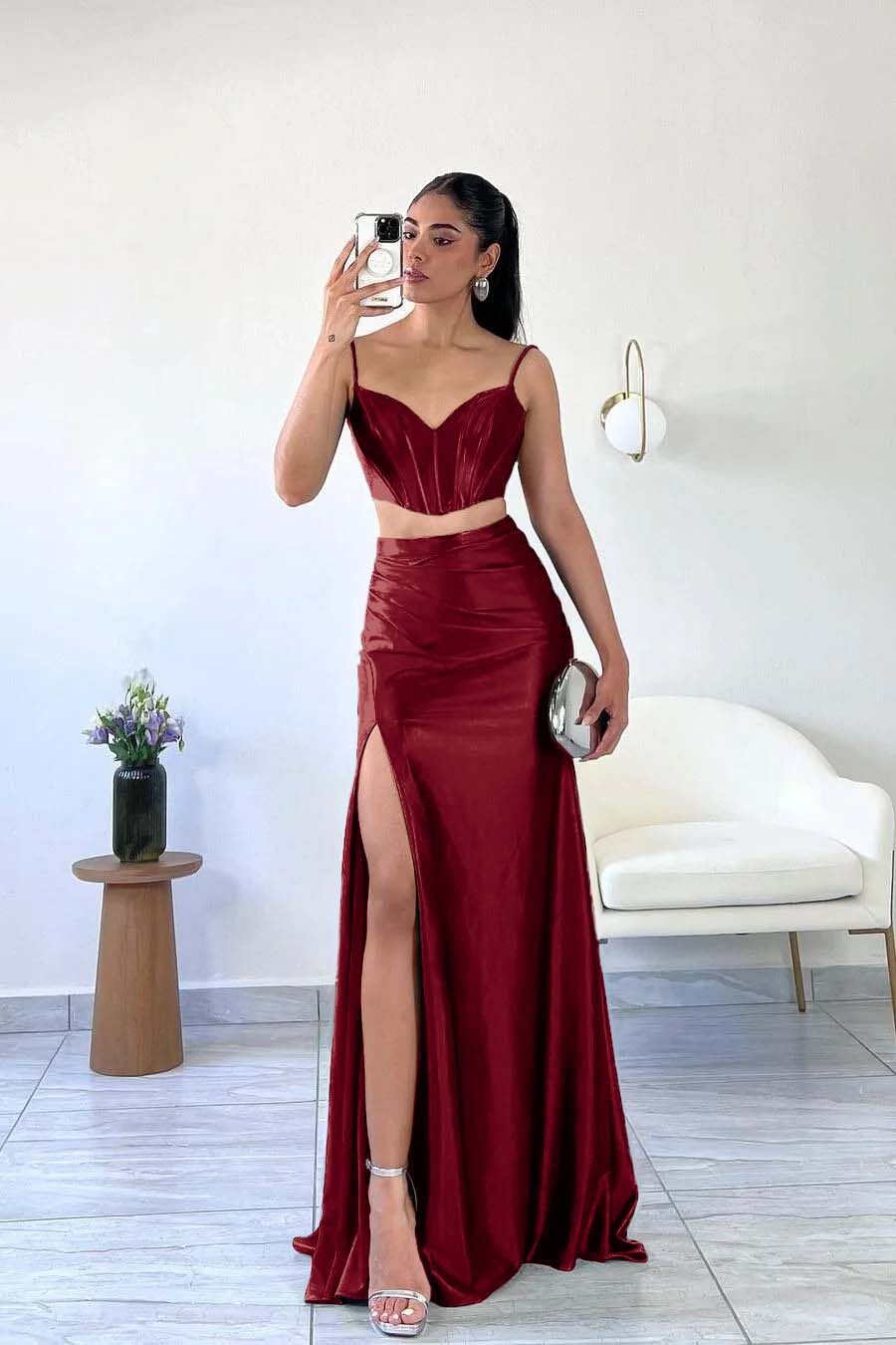Spaghetti Strap Sleeveless Mermaid Long Formal Dress With Split