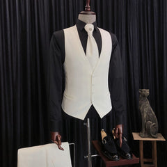 Newinlook Christian White Jacquard Three-Piece Wedding Suit with Unique Lapel
