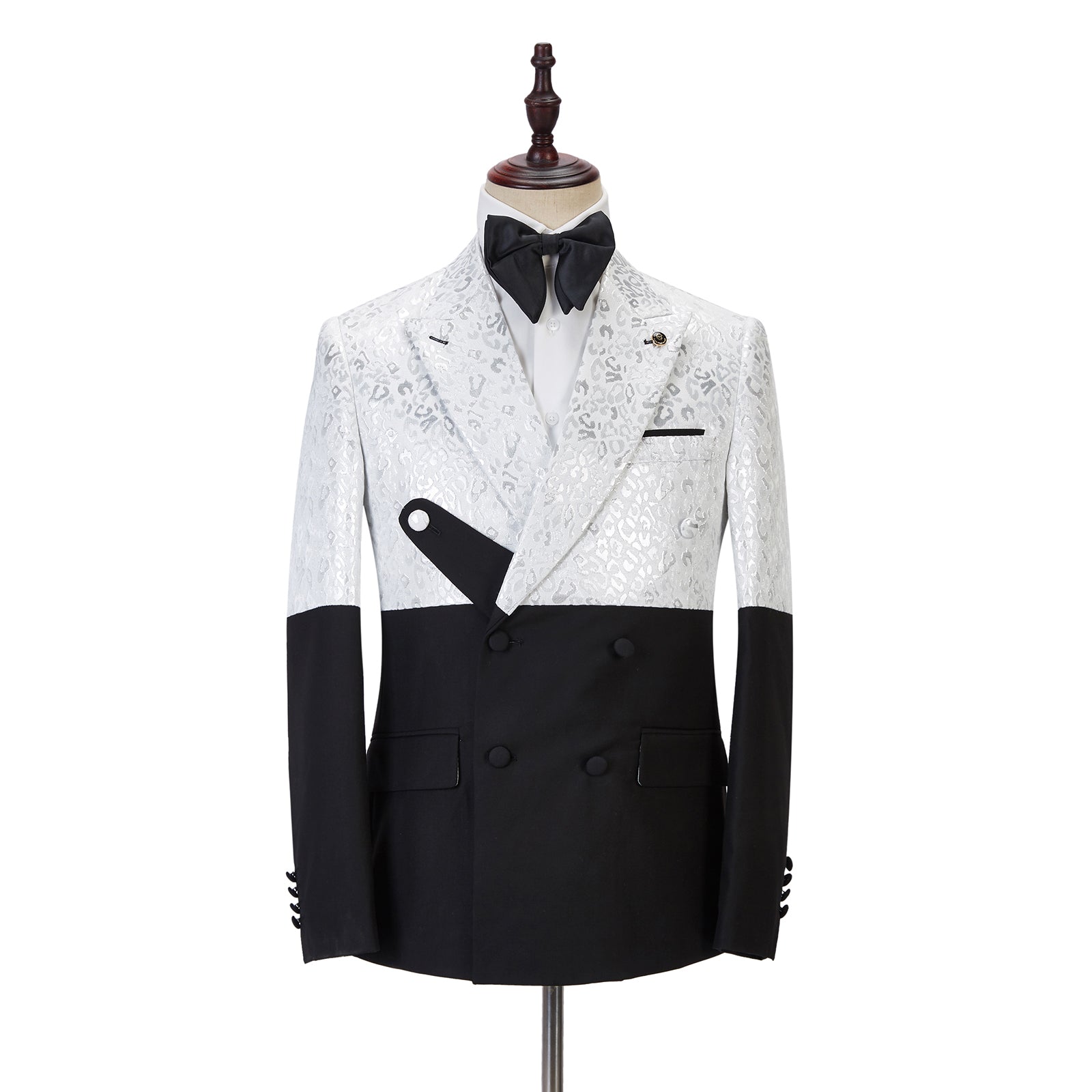 Newinlook Handsome Black and White Jacquard Marriage Blazer Suit with Peaked Lapel