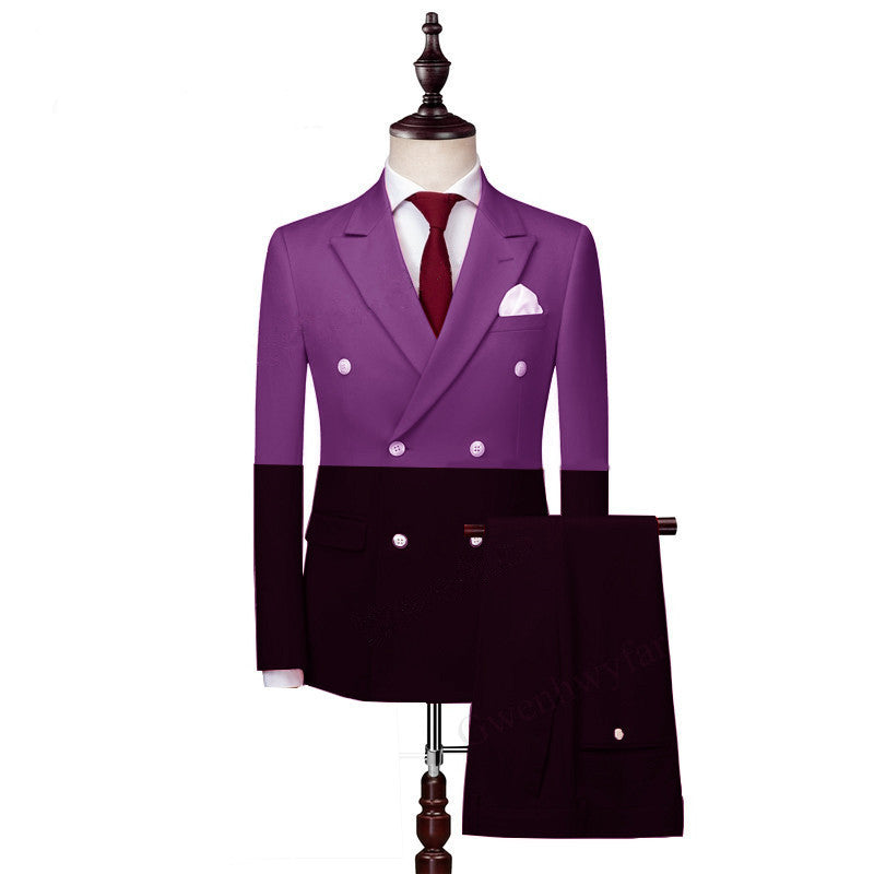 Newinlook Handsome Purple and Black Double-Breasted Marriage Suit with Peaked Lapel