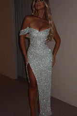 One Shoulder Strapless Sleeveless Long Mermaid Formal Dress With Split