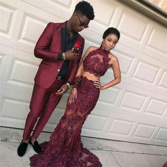 Newinlook Elegant Dinner Formal Bespoke Business Prom Suit with Burgundy for Men