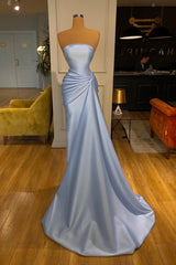 Baby Blue Strapless Prom Dress Mermaid Long