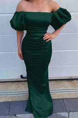 Newinlook Ocean Blue Mermaid Off-The-Shoulder Long Evening Dress