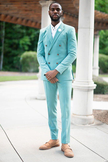 Newinlook Sky Blue Peaked Lapel Homecoming Suit with Double-Breasted Design for Boys