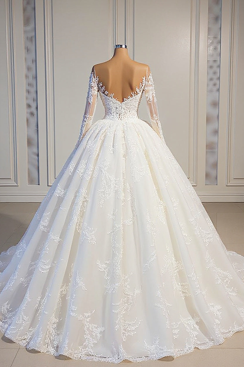 Ball Gown Long Sleeves Wedding Dress With Lace Appliques