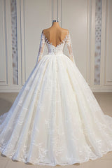 Ball Gown Long Sleeves Wedding Dress With Lace Appliques