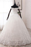 Ball Gown Off-the-Shoulder Lace Appliques Wedding Dresses White Tulle Sleeveless Bridal Gowns
