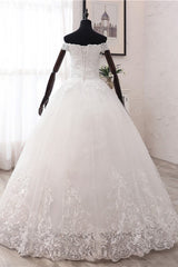 Ball Gown Off-the-Shoulder Lace Appliques Wedding Dresses White Tulle Sleeveless Bridal Gowns