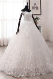 Ball Gown Off-the-Shoulder Lace Appliques Wedding Dresses White Tulle Sleeveless Bridal Gowns