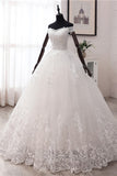Ball Gown Off-the-Shoulder Lace Appliques Wedding Dresses White Tulle Sleeveless Bridal Gowns