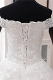 Ball Gown Off-the-Shoulder Lace Appliques Wedding Dresses White Tulle Sleeveless Bridal Gowns