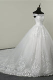 Ball Gown White Tulle Sleeveless Wedding Dresses Off-the-Shoulder Lace Appliques Bridal Gowns