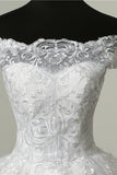 Ball Gown White Tulle Sleeveless Wedding Dresses Off-the-Shoulder Lace Appliques Bridal Gowns