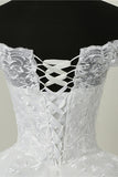 Ball Gown White Tulle Sleeveless Wedding Dresses Off-the-Shoulder Lace Appliques Bridal Gowns