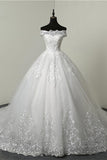 Ball Gown White Tulle Sleeveless Wedding Dresses Off-the-Shoulder Lace Appliques Bridal Gowns