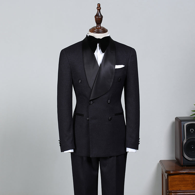 Newinlook Solomon Stylish All-Black Double-Breasted Bespoke Wedding Suit for Bridegrooms