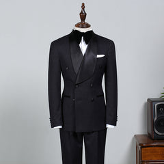 Newinlook Solomon Stylish All-Black Double-Breasted Bespoke Wedding Suit for Bridegrooms