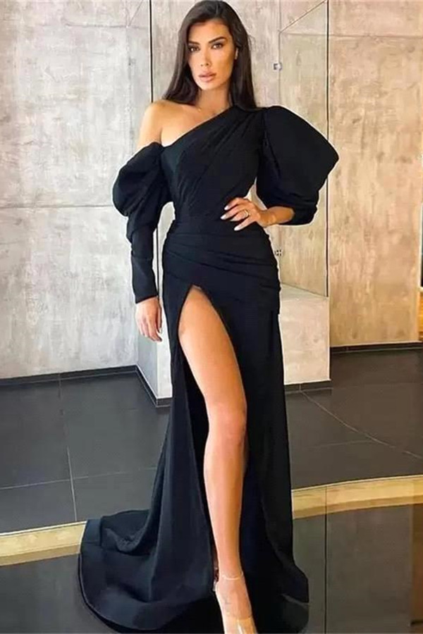 Newinlook Long Sleeve Black Mermaid Evening Dress With Split
