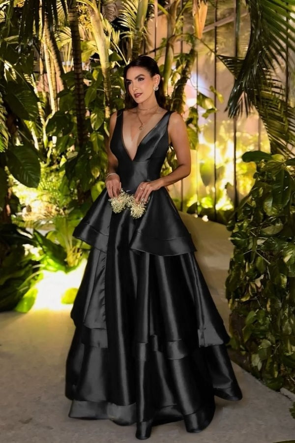 Straps Deep V Neck Sleeveless A Line Long Formal Dress With Pleated