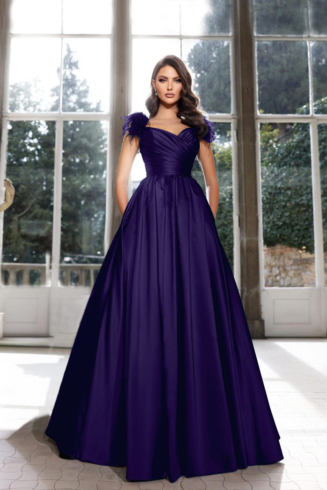 Tassel Sleeveless Straps A Line Long Formal Dress Pleated Dark Navy