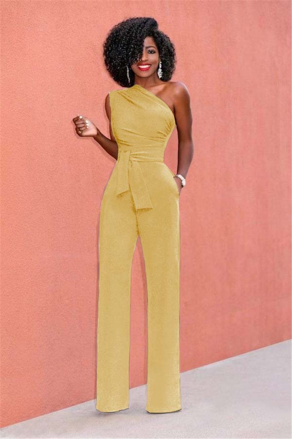 Newinlook Concise Black One-Shoulder Daily Women's Jump Suit