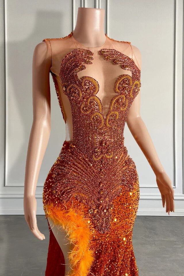 Mermaid Style Burnt Orange Sequins Long Length Prom Dresses with Side Newinlook Mermaid Style Burnt Orange Sequins Long Length Prom Dresses with Side Newinlook
