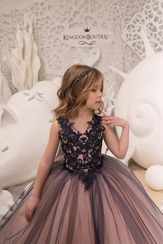 Black Lace Princess Ball Gown Flower Girl Dress