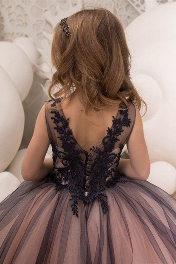 Black Lace Princess Ball Gown Flower Girl Dress