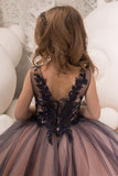 Black Lace Princess Ball Gown Flower Girl Dress