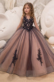 Black Lace Princess Ball Gown Flower Girl Dress