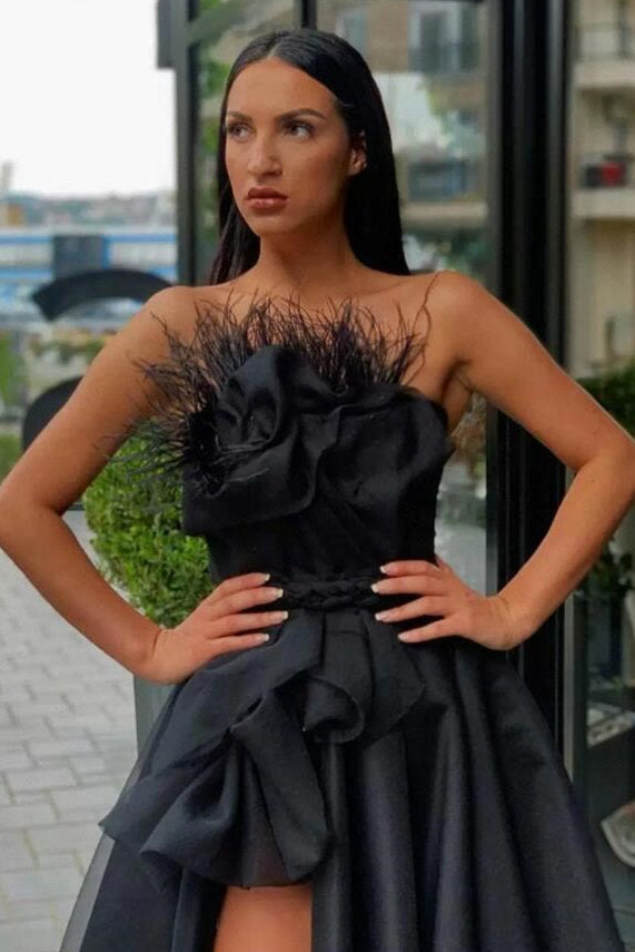 Black Prom Dress Split Long With Feather Newinlook Black Prom Dress Split Long With Feather Newinlook