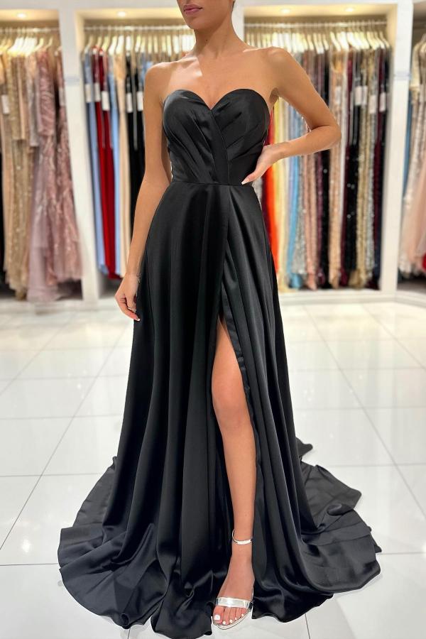 Black Sweetheart Prom Dress Long Slit Sleeveless