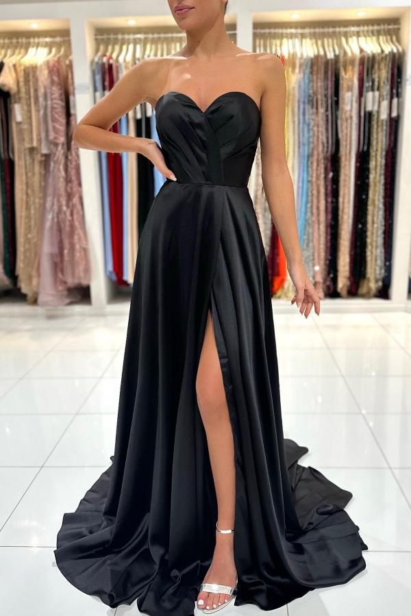 Black Sweetheart Prom Dress Long Slit Sleeveless