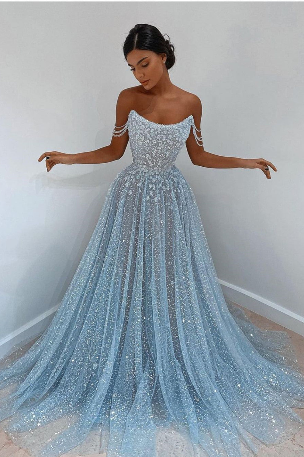 Bling Bling Sequins Prom Dress Long Strapless