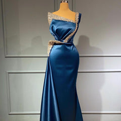 Blue Mermaid Evening Dress Long With Beads