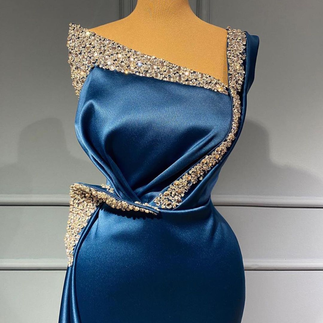 Blue Mermaid Evening Dress Long With Beads