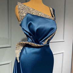 Blue Mermaid Evening Dress Long With Beads