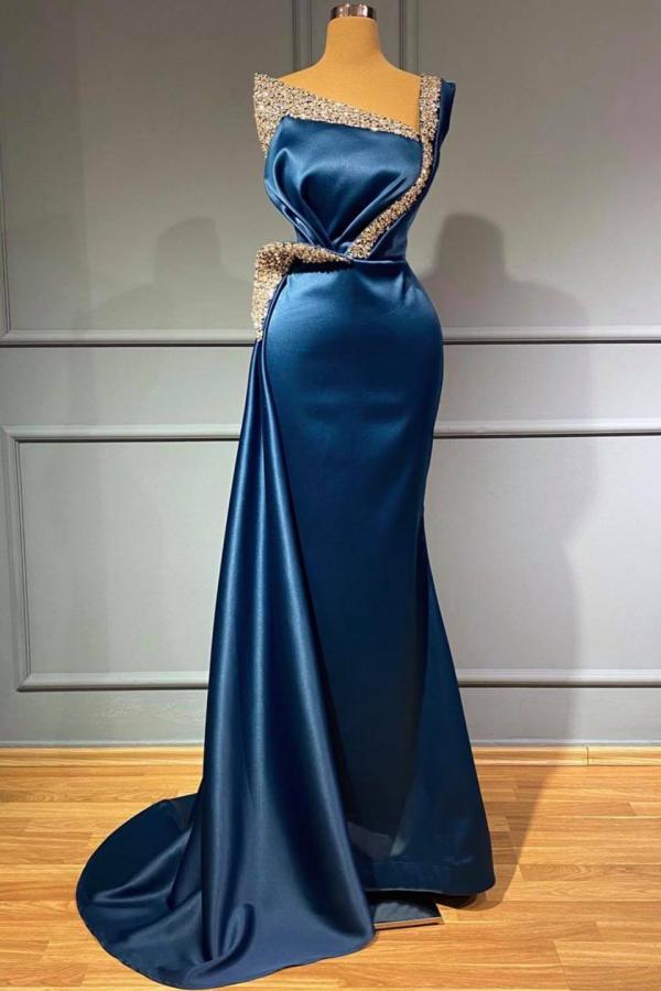 Blue Mermaid Evening Dress Long With Beads