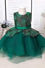 Blue Mix Black Lace Flower Girl Dress