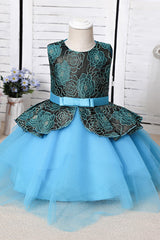 Blue Mix Black Lace Flower Girl Dress