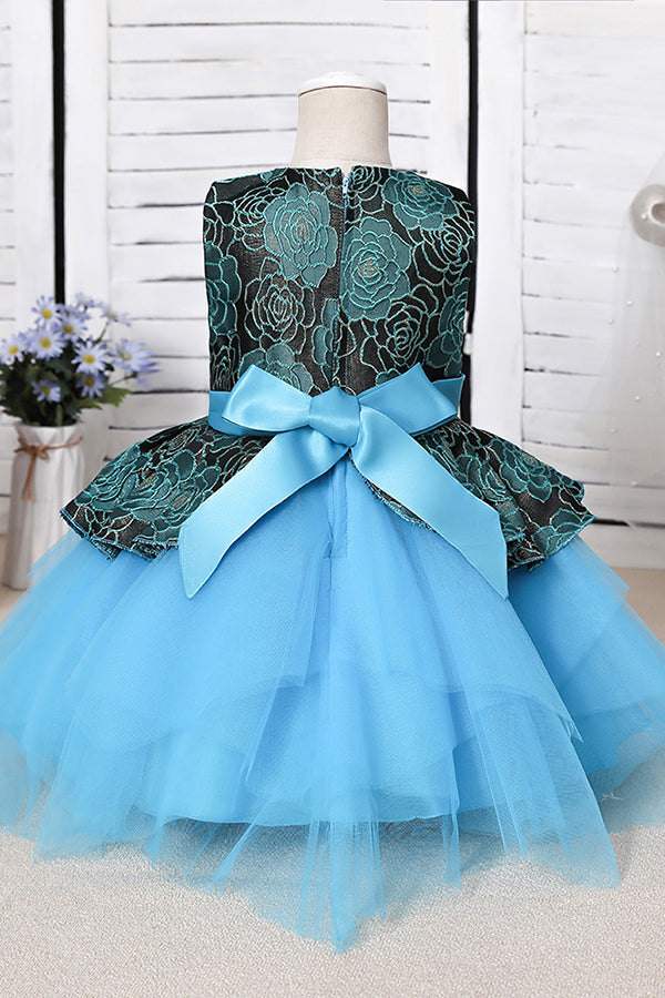 Blue Mix Black Lace Flower Girl Dress
