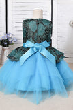 Blue Mix Black Lace Flower Girl Dress