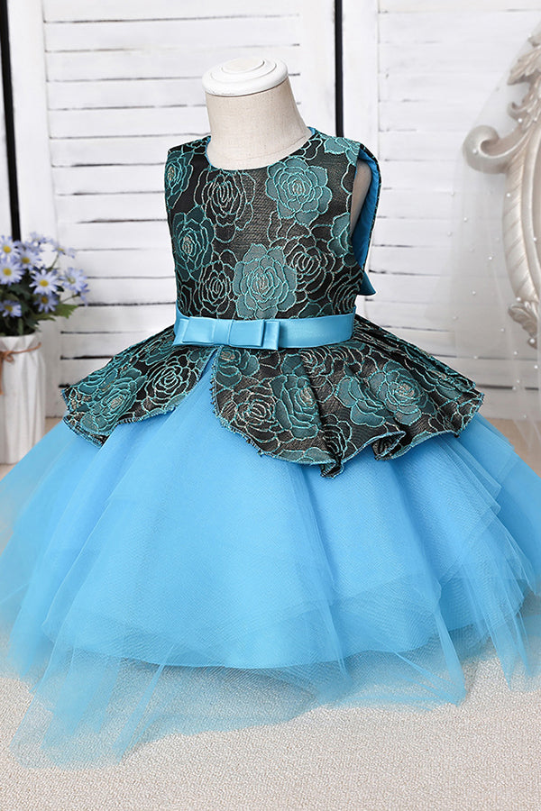 Blue Mix Black Lace Flower Girl Dress