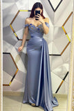 Blue Off-the-Shoulder Prom Dress Mermaid With Ruffles