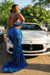 Royal Blue Sleeveless Prom Dress Mermaid Sequins Online