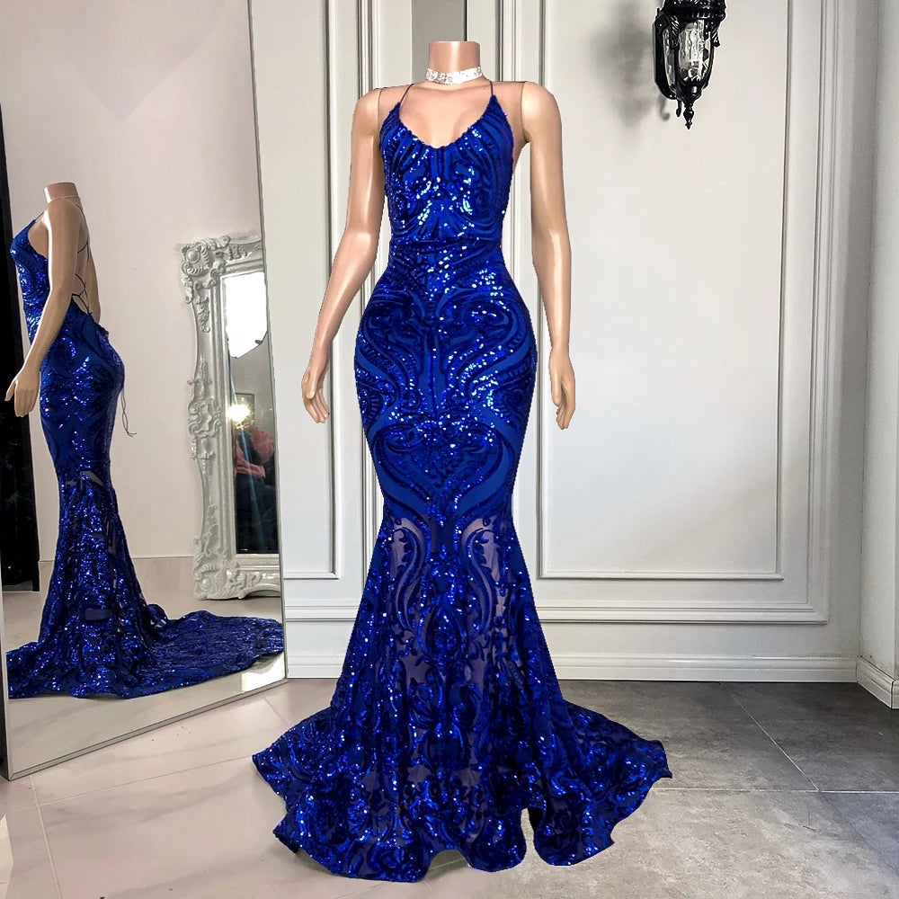 Royal Blue Sleeveless Prom Dress Mermaid Sequins Online